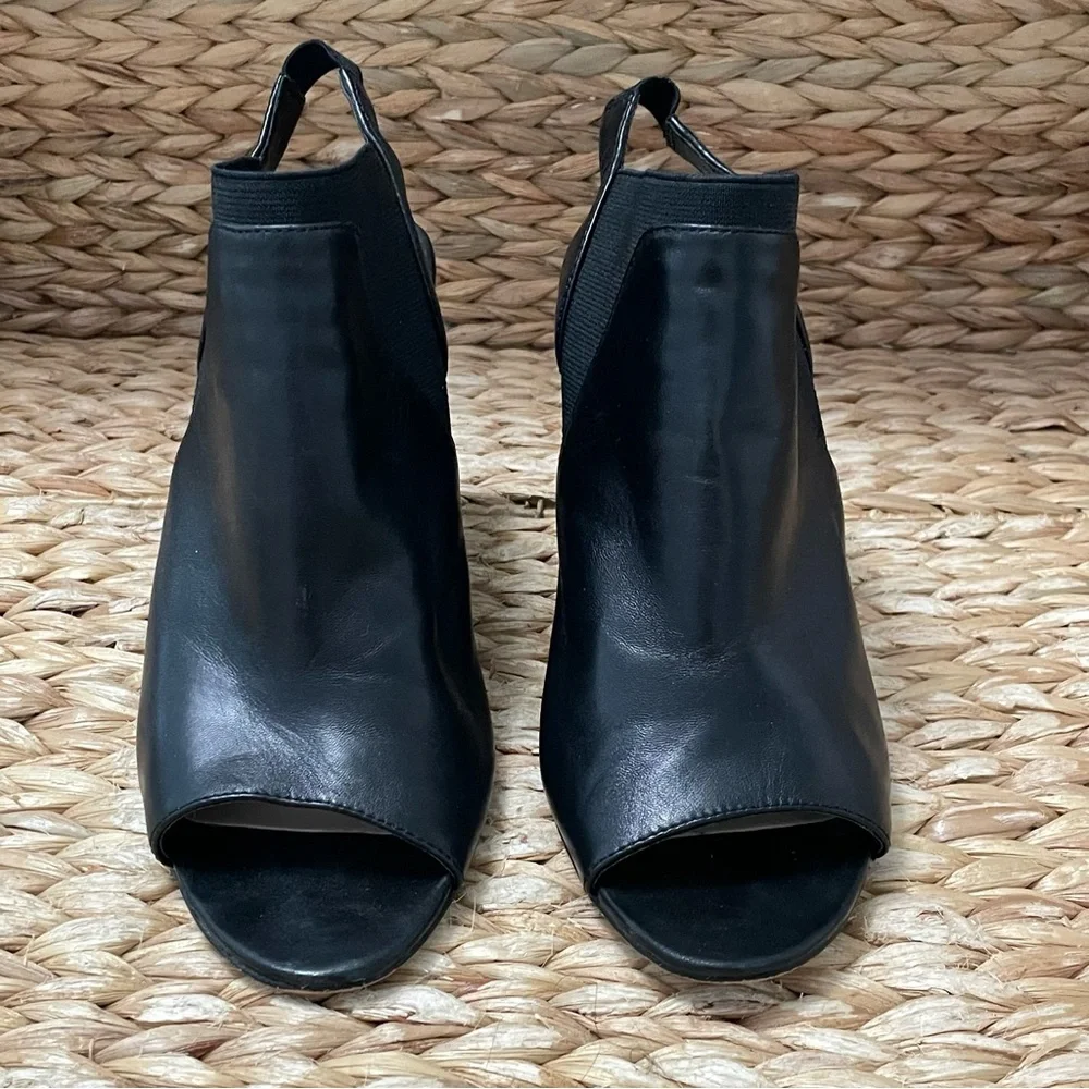 Vince Camuto Open Toe‎ Wedge Booties Black Leather